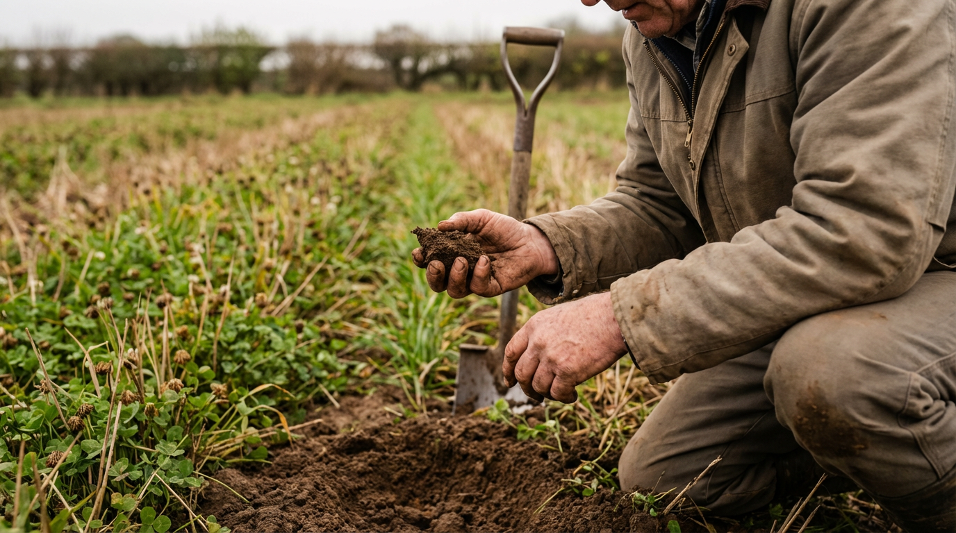 Landwirt bei der Bodenprüfung