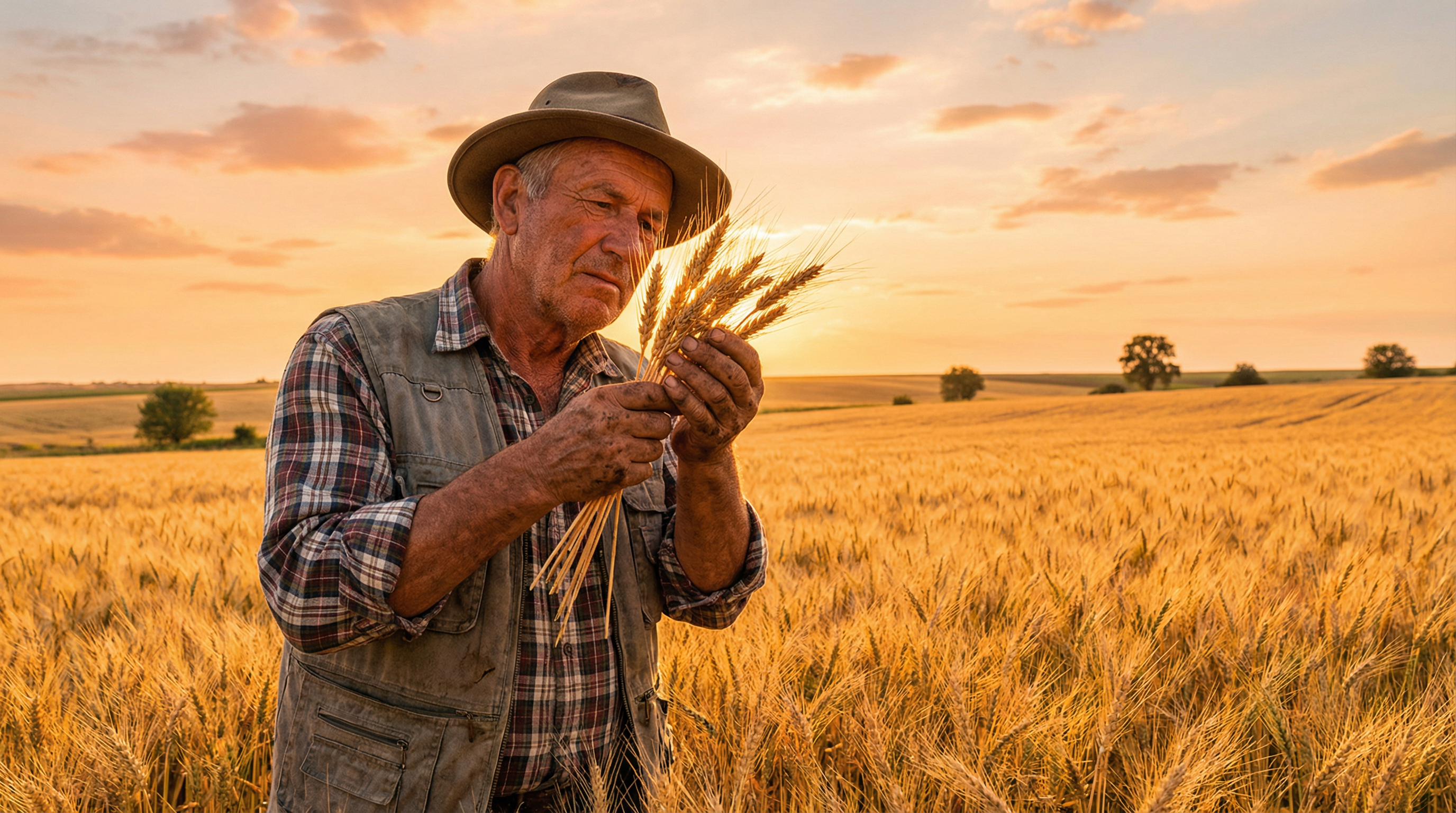 Bauer hält Weizenähren